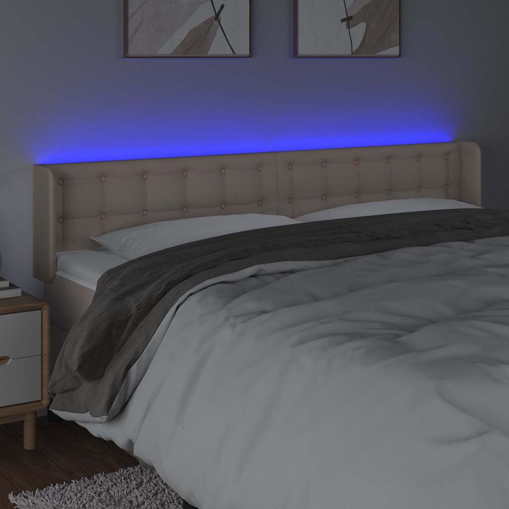 vidaXL Κεφαλάρι Κρεβατιού LED Καπουτσίνο 203x16x78/88εκ. Συνθετ. Δέρμα