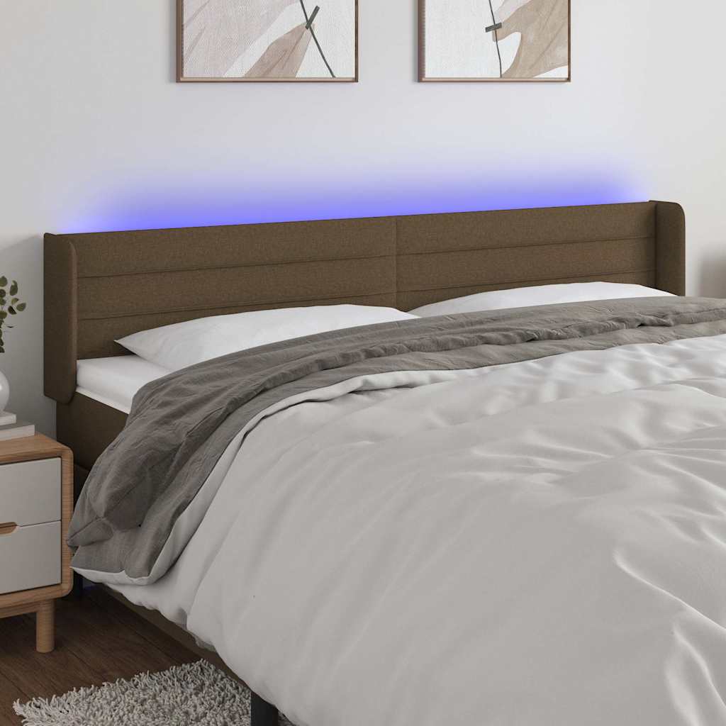 vidaXL Κεφαλάρι Κρεβατιού LED Σκούρο Καφέ 163x16x78/88 εκ. Υφασμάτινο
