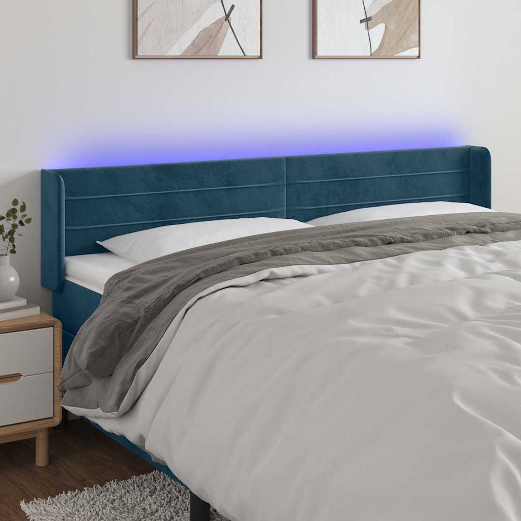 vidaXL Κεφαλάρι Κρεβατιού LED Σκούρο Μπλε 203x16x78/88 εκ. Βελούδινο