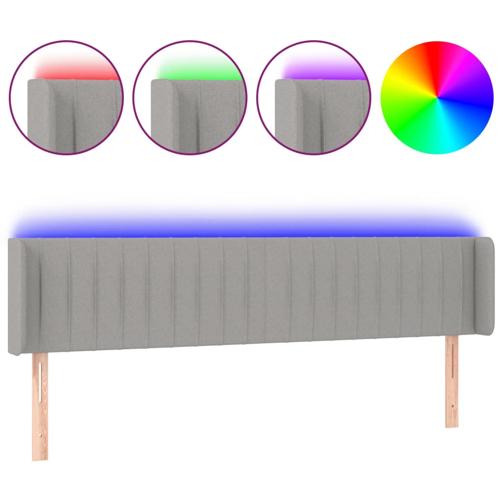 vidaXL Κεφαλάρι Κρεβατιού LED Ανοιχτό Γκρι 203x16x78/88 εκ. Υφασμάτινο