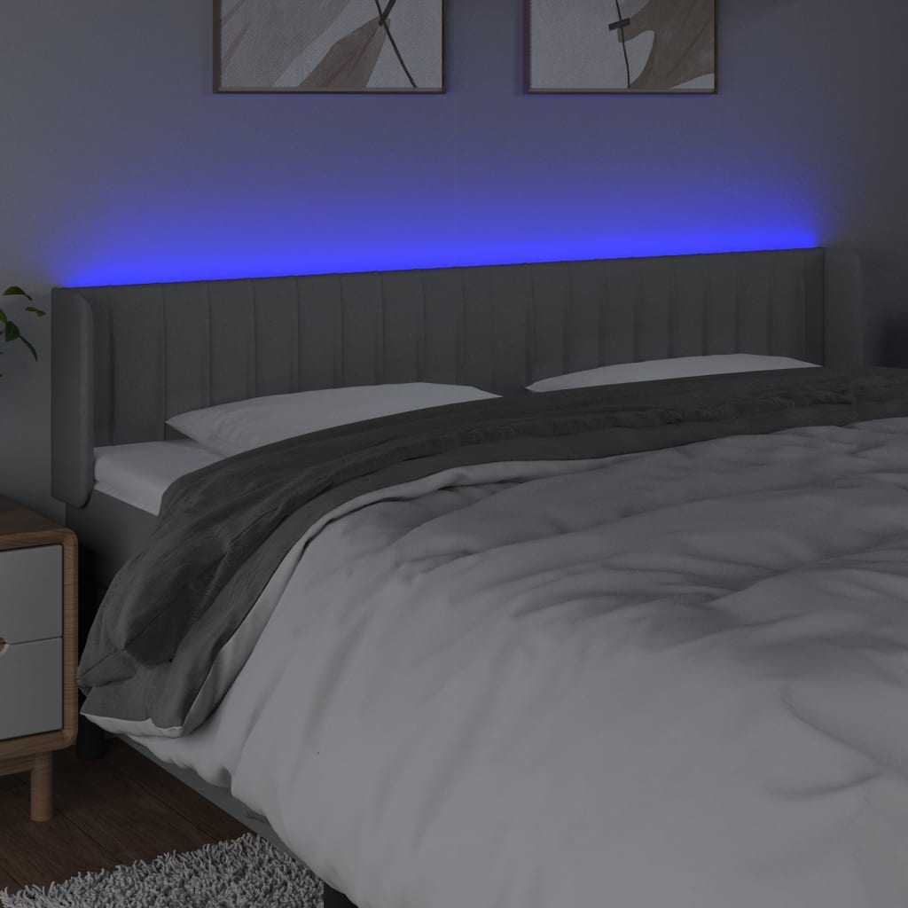 vidaXL Κεφαλάρι Κρεβατιού LED Ανοιχτό Γκρι 203x16x78/88 εκ. Υφασμάτινο