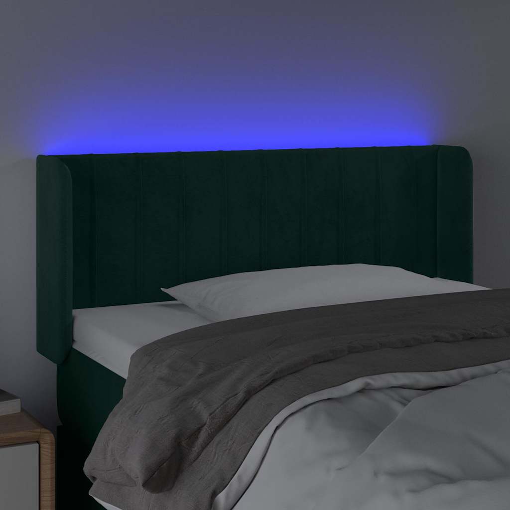 vidaXL Κεφαλάρι Κρεβατιού LED Σκούρο Πράσινο 83x16x78/88 εκ. Βελούδινο