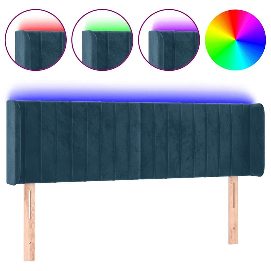 vidaXL Κεφαλάρι Κρεβατιού LED Σκούρο Μπλε 147x16x78/88 εκ. Βελούδινο