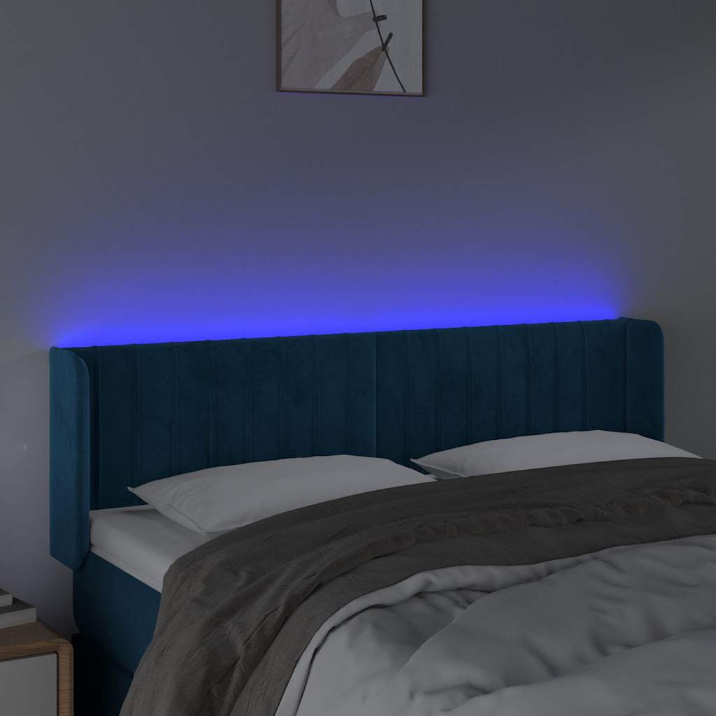 vidaXL Κεφαλάρι Κρεβατιού LED Σκούρο Μπλε 147x16x78/88 εκ. Βελούδινο