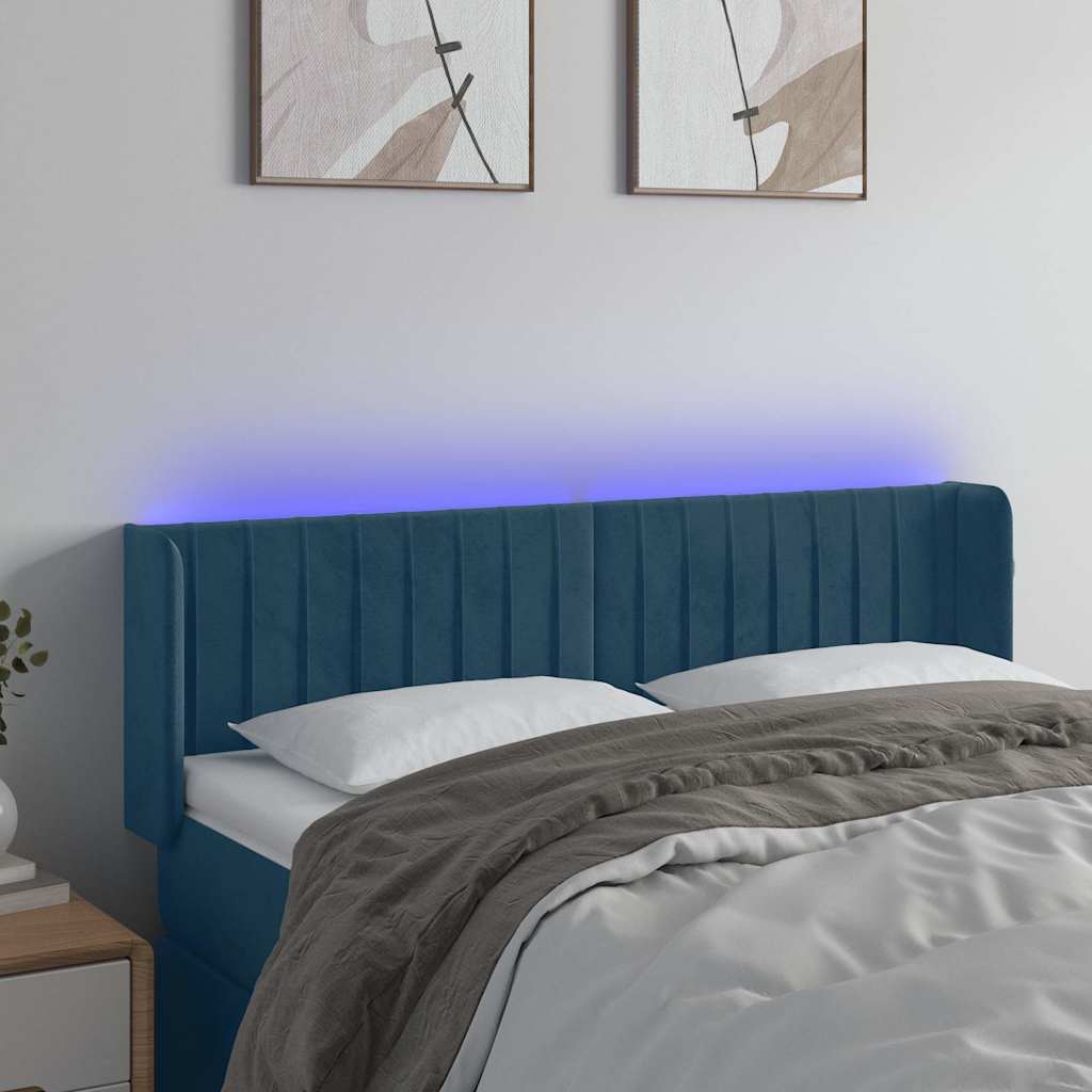vidaXL Κεφαλάρι Κρεβατιού LED Σκούρο Μπλε 147x16x78/88 εκ. Βελούδινο