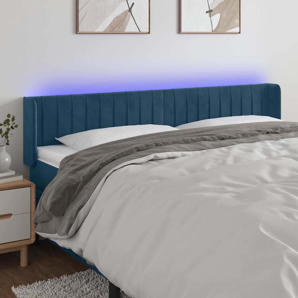 vidaXL Κεφαλάρι Κρεβατιού LED Σκούρο Μπλε 183x16x78/88 εκ. Βελούδινο