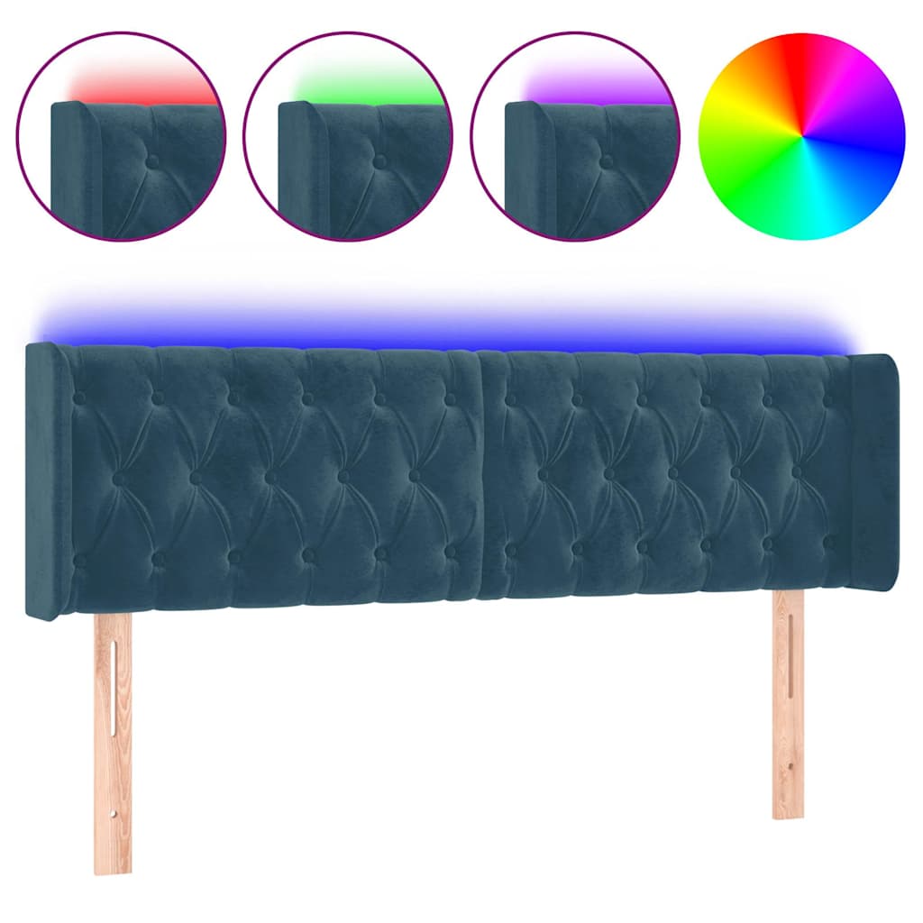 vidaXL Κεφαλάρι Κρεβατιού LED Σκούρο Μπλε 163x16x78/88 εκ. Βελούδινο