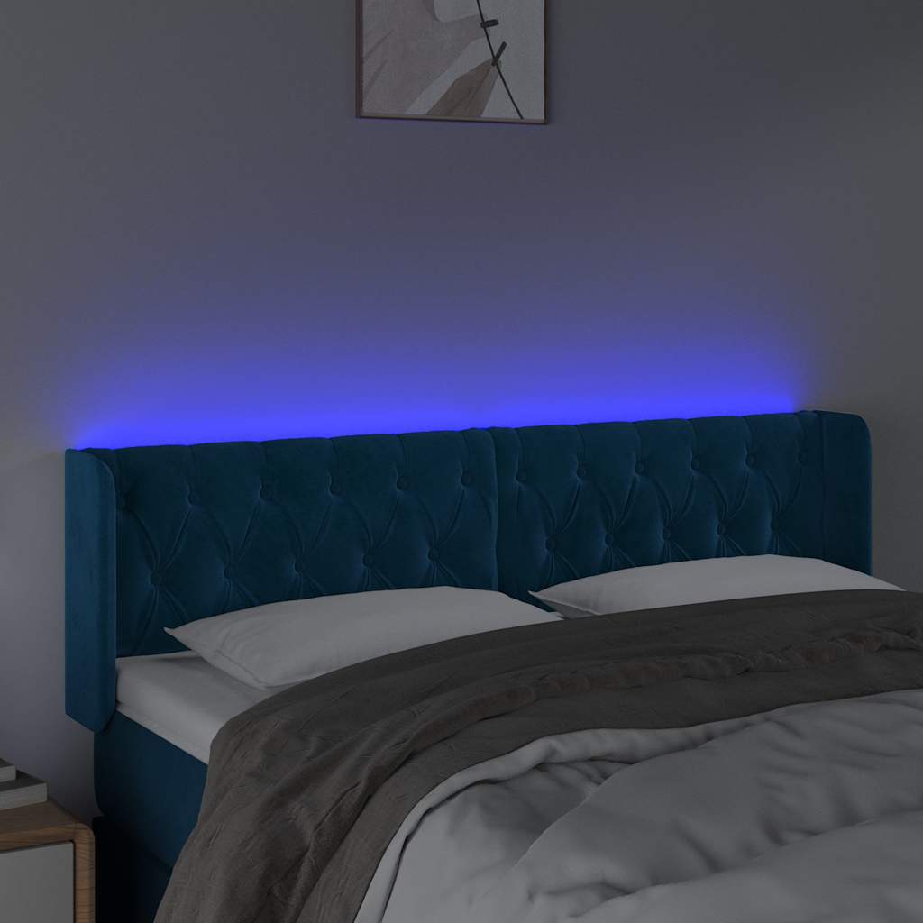 vidaXL Κεφαλάρι Κρεβατιού LED Σκούρο Μπλε 163x16x78/88 εκ. Βελούδινο