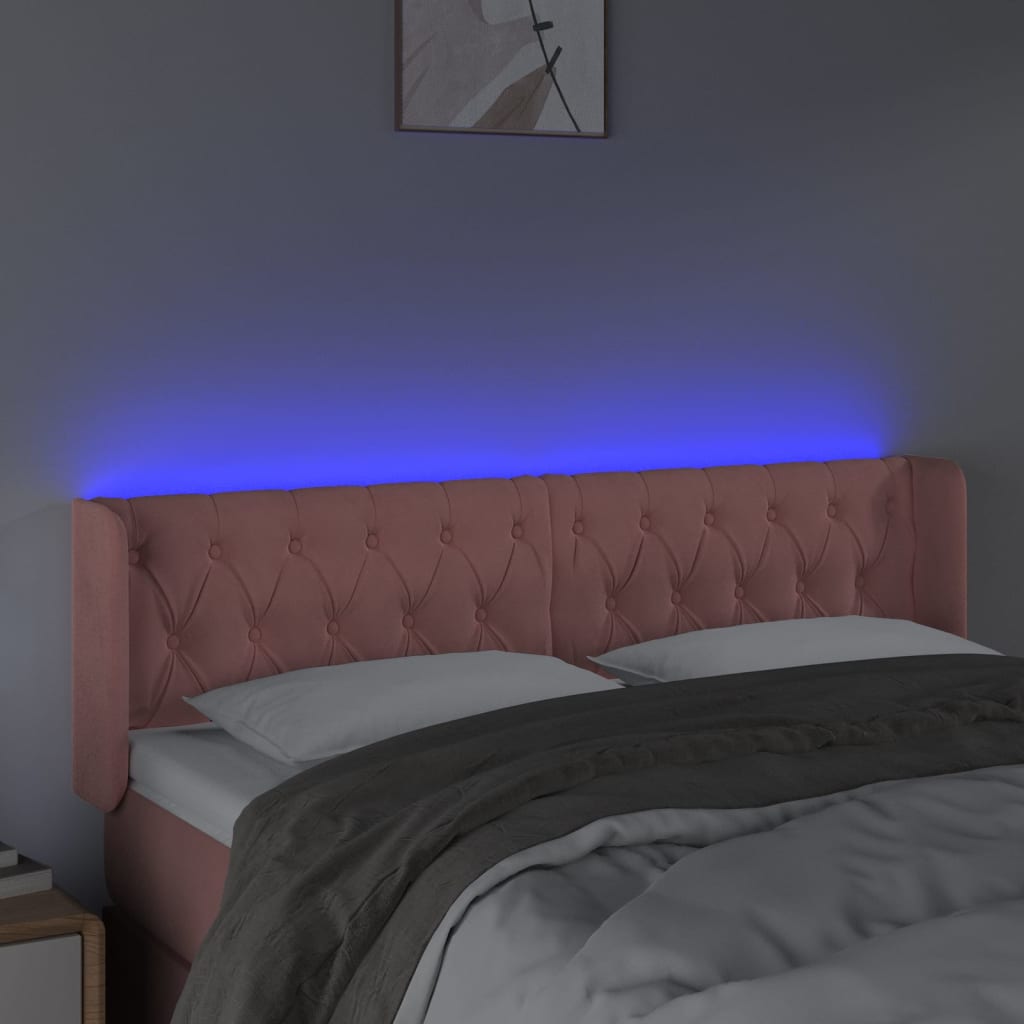vidaXL Κεφαλάρι Κρεβατιού LED Ροζ 163x16x78/88 εκ. Βελούδινο