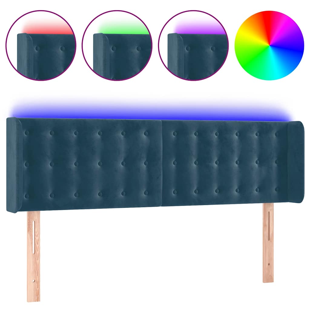 vidaXL Κεφαλάρι Κρεβατιού LED Σκούρο Μπλε 147x16x78/88 εκ. Βελούδινο