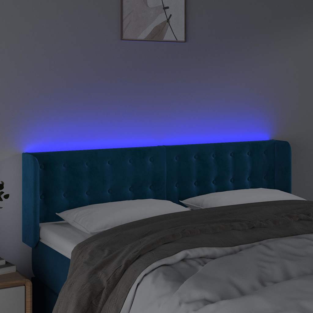 vidaXL Κεφαλάρι Κρεβατιού LED Σκούρο Μπλε 147x16x78/88 εκ. Βελούδινο