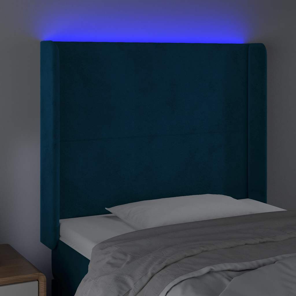 vidaXL Κεφαλάρι Κρεβατιού LED Σκούρο Μπλε 103x16x118/128 εκ. Βελούδινο