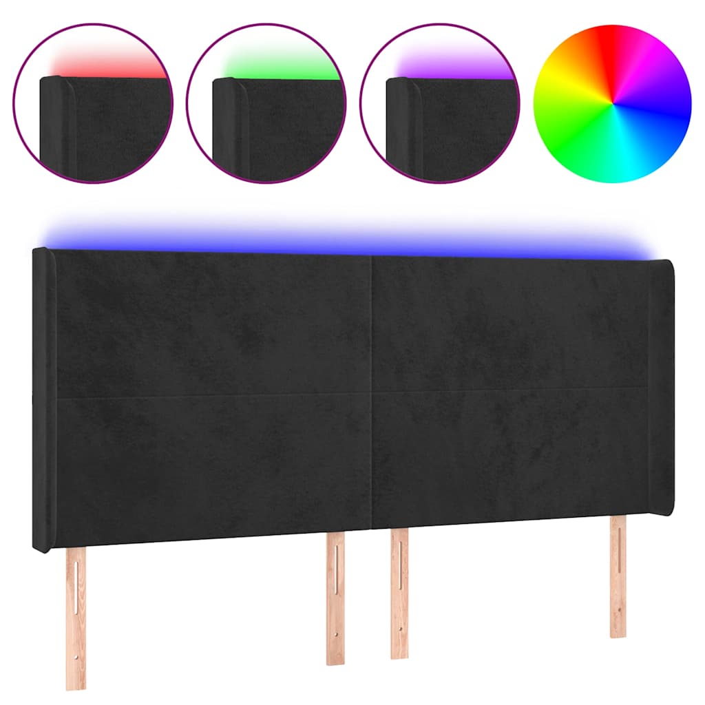 vidaXL Κεφαλάρι Κρεβατιού LED Μαύρο 183x16x118/128 εκ. Βελούδινο