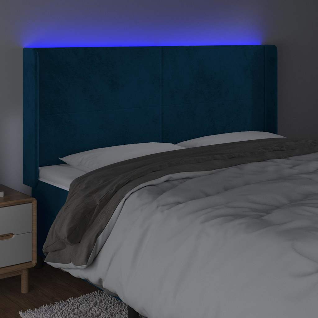 vidaXL Κεφαλάρι Κρεβατιού LED Σκούρο Μπλε 183x16x118/128 εκ. Βελούδινο