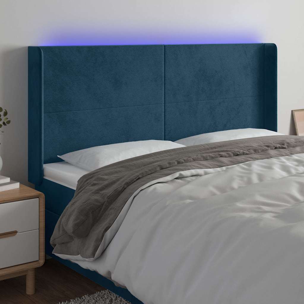 vidaXL Κεφαλάρι Κρεβατιού LED Σκούρο Μπλε 183x16x118/128 εκ. Βελούδινο