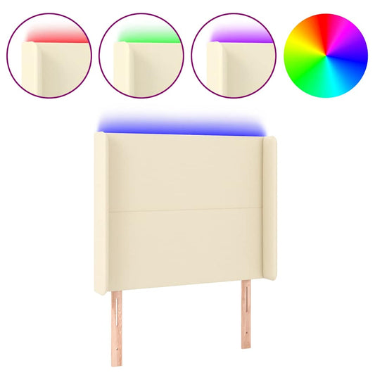 vidaXL Κεφαλάρι Κρεβατιού LED Κρεμ 93x16x118/128εκ. Συνθετ. Δέρμα