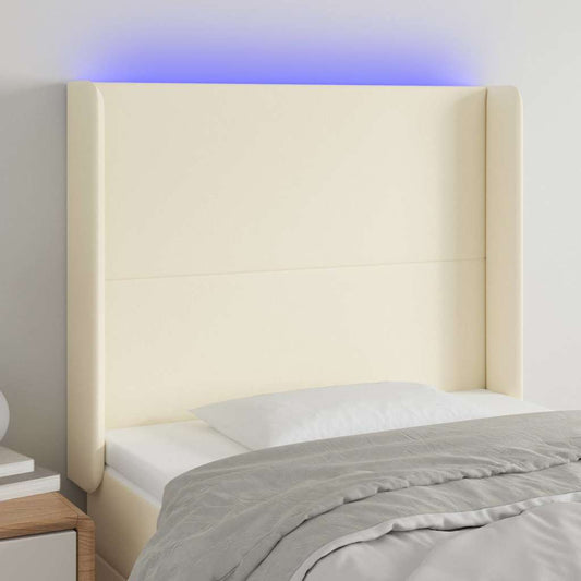 vidaXL Κεφαλάρι Κρεβατιού LED Κρεμ 93x16x118/128εκ. Συνθετ. Δέρμα