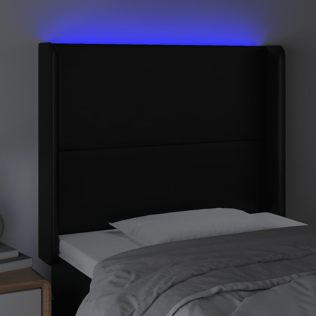 vidaXL Κεφαλάρι Κρεβατιού LED Μαύρο 103x16x118/128 εκ. Συνθετ. Δέρμα