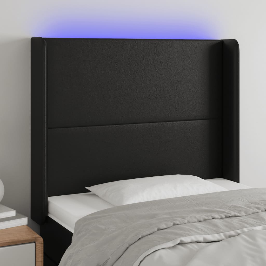 vidaXL Κεφαλάρι Κρεβατιού LED Μαύρο 103x16x118/128 εκ. Συνθετ. Δέρμα