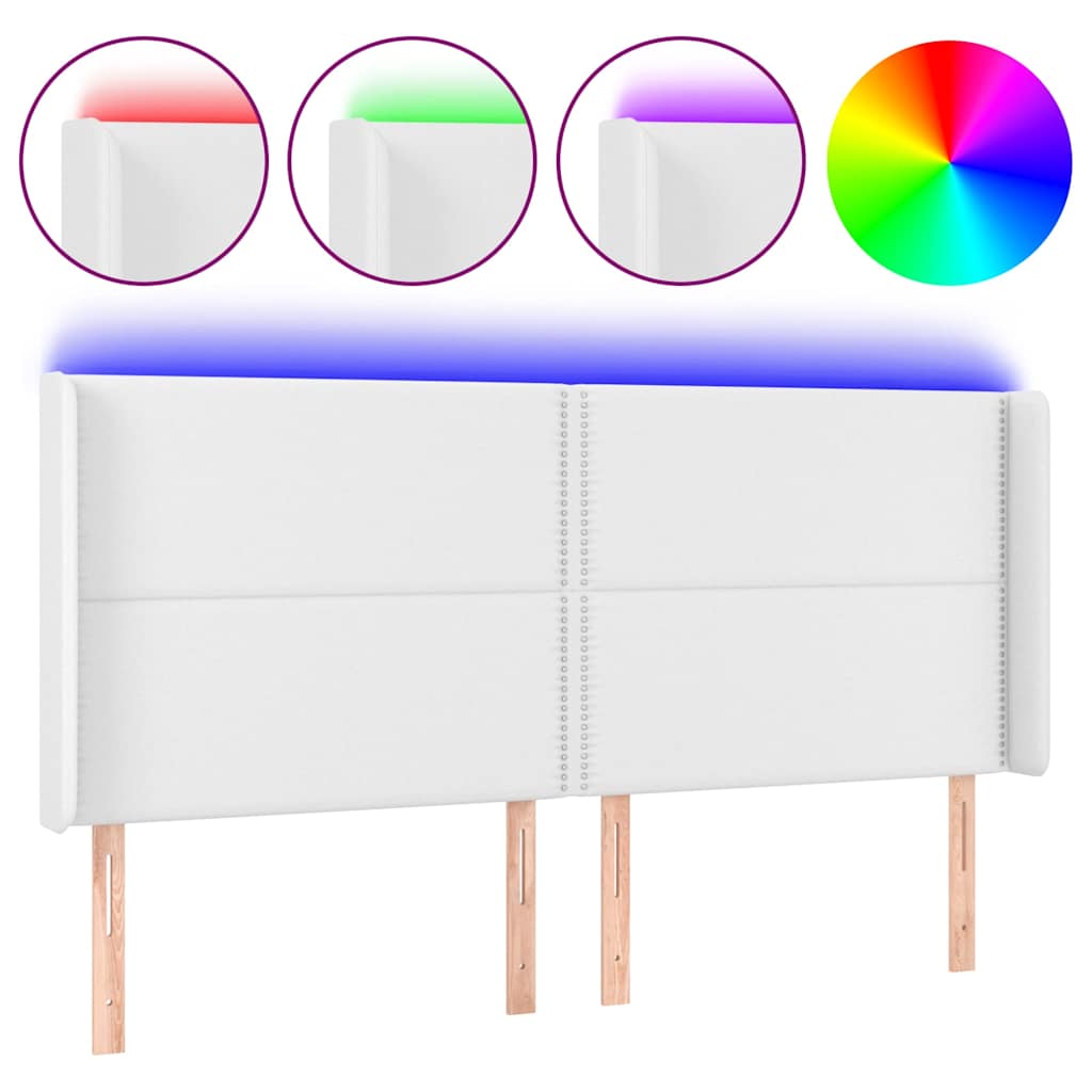 vidaXL Κεφαλάρι Κρεβατιού LED Λευκό 203x16x118/128 εκ. Συνθετ. Δέρμα