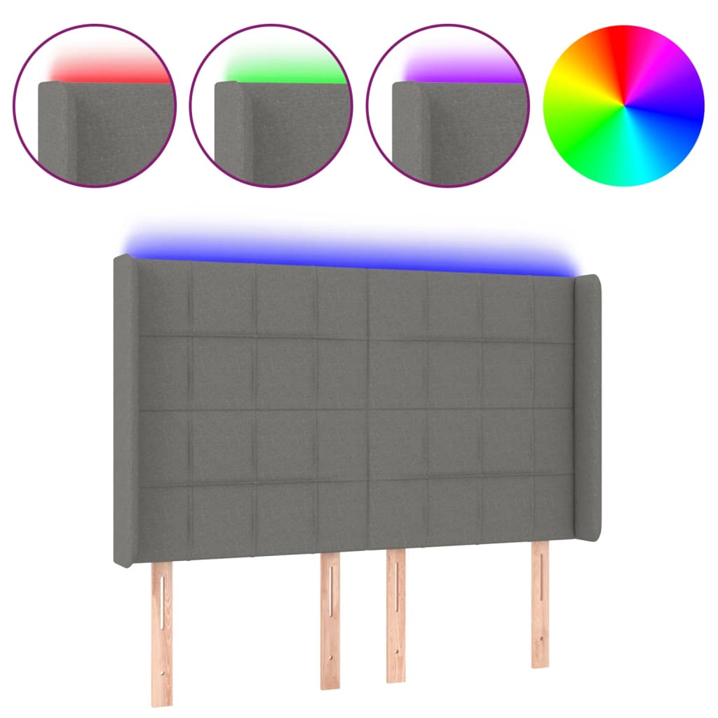 vidaXL Κεφαλάρι Κρεβατιού LED Σκούρο Γκρι 147x16x118/128εκ. Υφασμάτινο