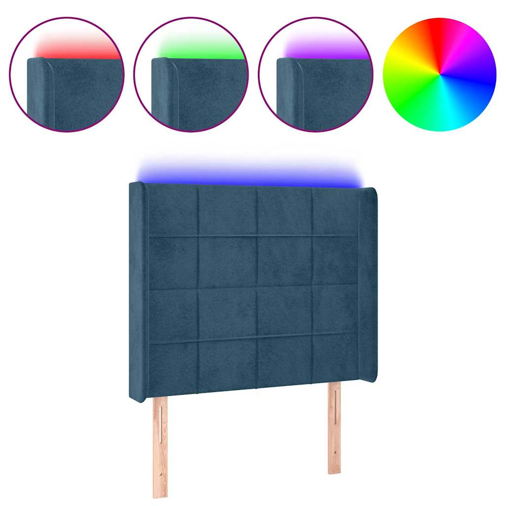 vidaXL Κεφαλάρι Κρεβατιού LED Σκούρο Μπλε 83x16x118/128εκ. Βελούδινο