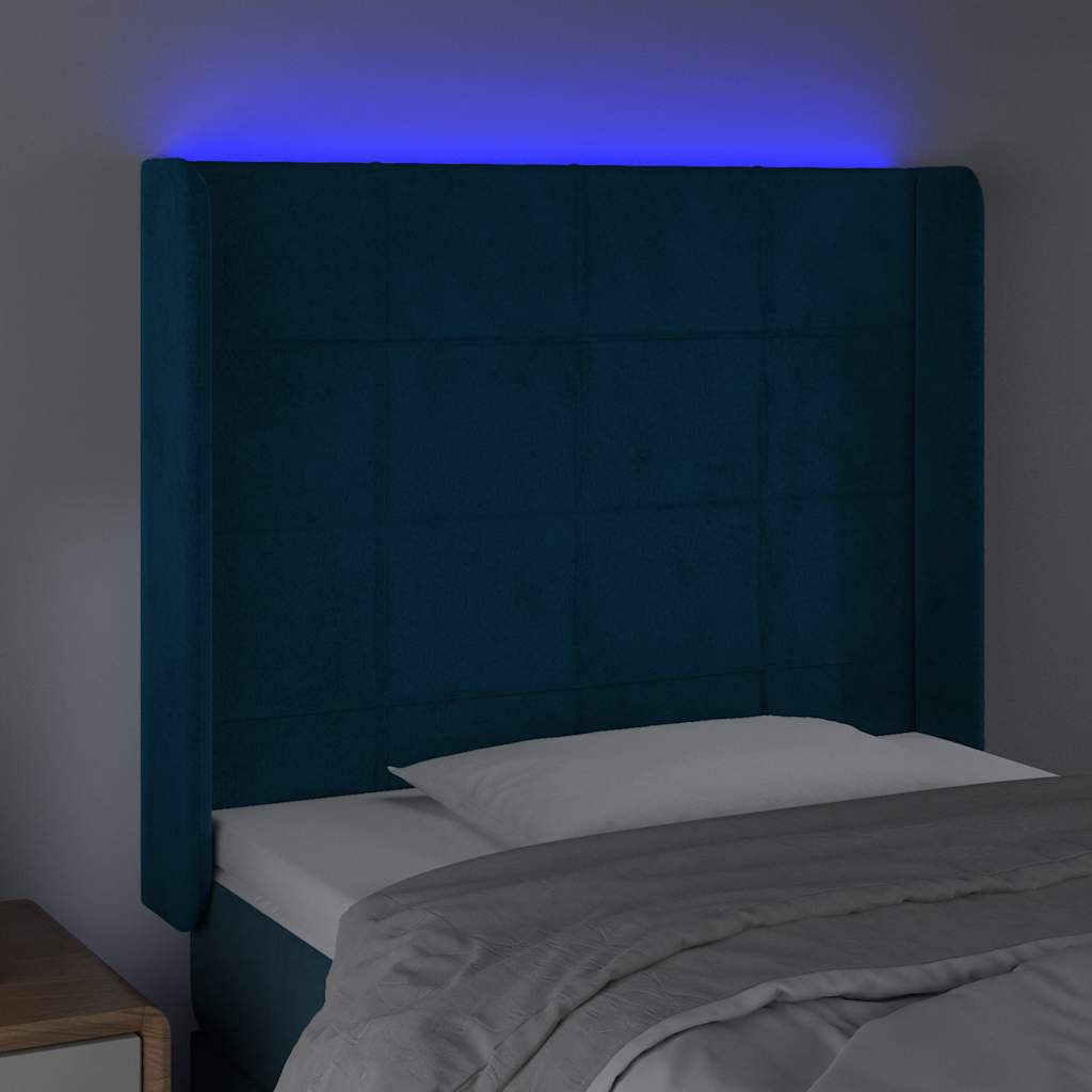 vidaXL Κεφαλάρι Κρεβατιού LED Σκούρο Μπλε 83x16x118/128εκ. Βελούδινο