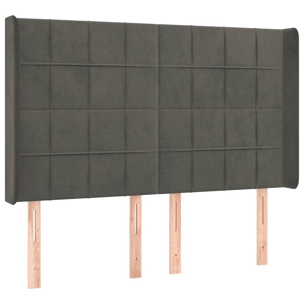 vidaXL Κεφαλάρι Κρεβατιού LED Σκούρο Γκρι 147x16x118/128εκ. Βελούδινο