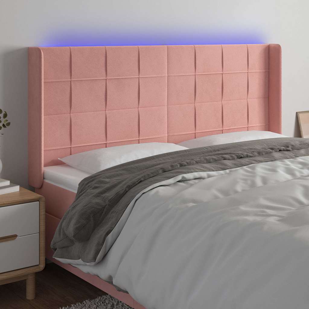 vidaXL Κεφαλάρι Κρεβατιού LED Ροζ 163x16x118/128 εκ. Βελούδινο