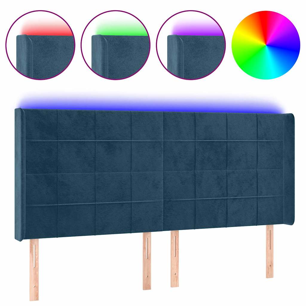 vidaXL Κεφαλάρι Κρεβατιού LED Σκούρο Μπλε 203x16x118/128 εκ. Βελούδινο
