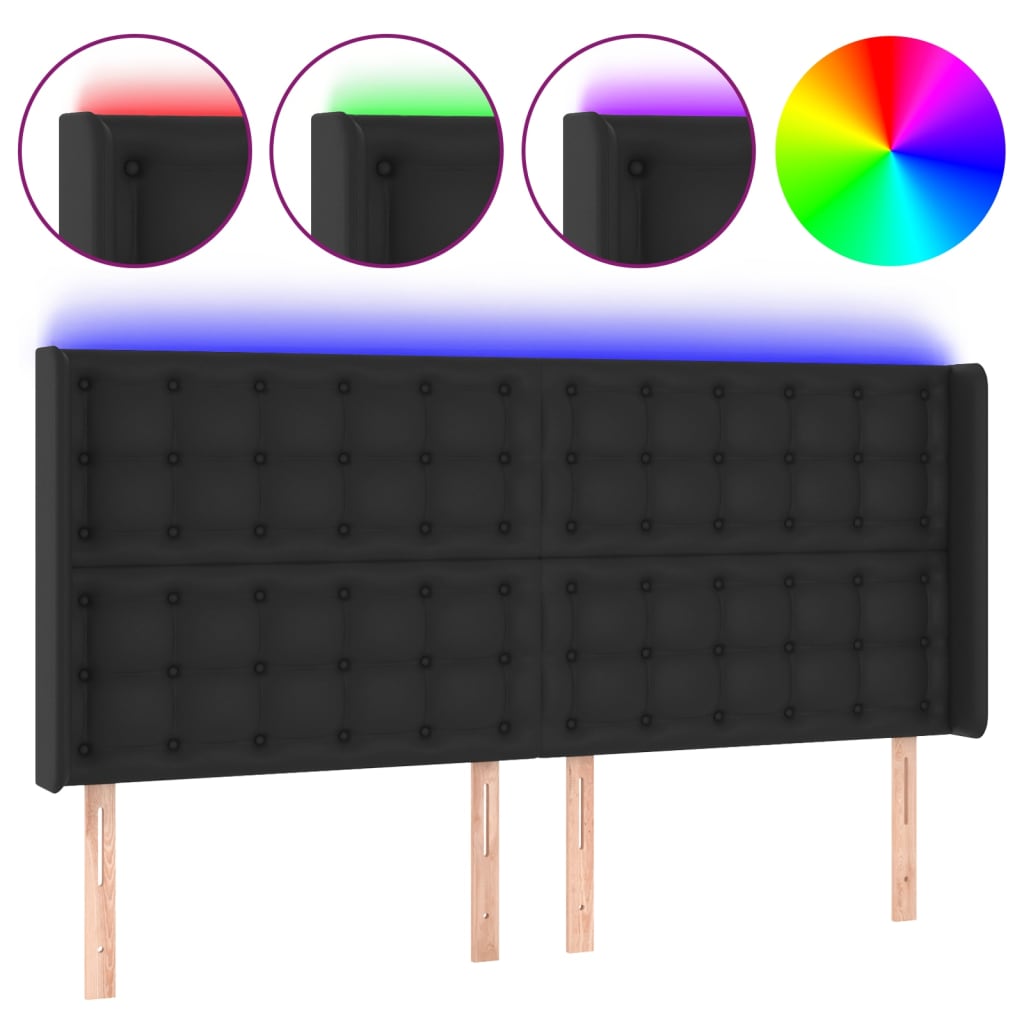 vidaXL Κεφαλάρι Κρεβατιού LED Μαύρο 147x16x118/128 εκ. Συνθετ. Δέρμα
