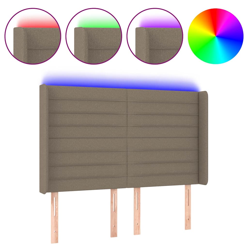 vidaXL Κεφαλάρι Κρεβατιού LED Taupe 147x16x118/128 εκ. Υφασμάτινο