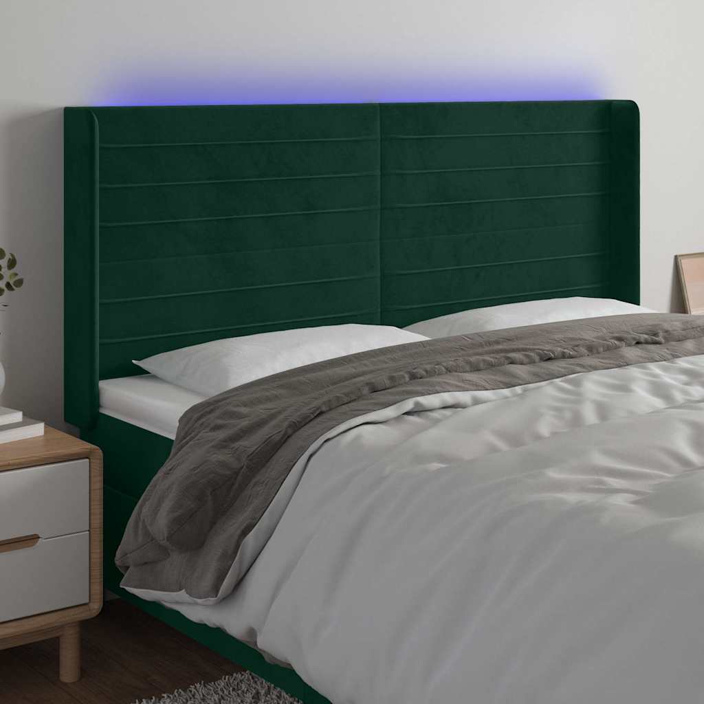 vidaXL Κεφαλάρι Κρεβατιού LED Σκούρο Πράσινο 183x16x118/128 εκ