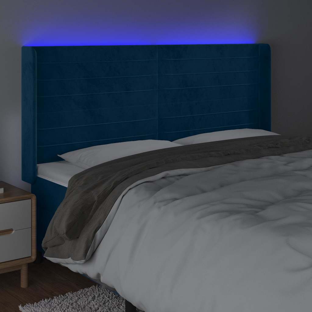 vidaXL Κεφαλάρι Κρεβατιού LED Σκούρο Μπλε 183x16x118/128 εκ. Βελούδινο