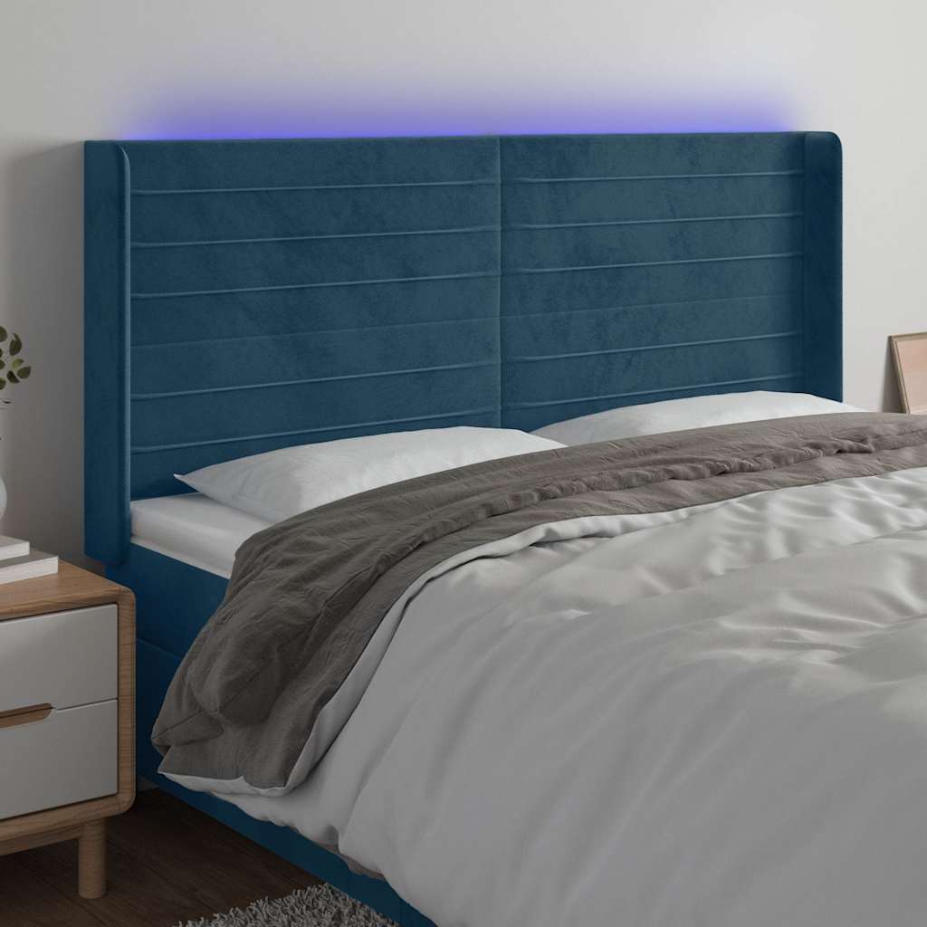 vidaXL Κεφαλάρι Κρεβατιού LED Σκούρο Μπλε 183x16x118/128 εκ. Βελούδινο