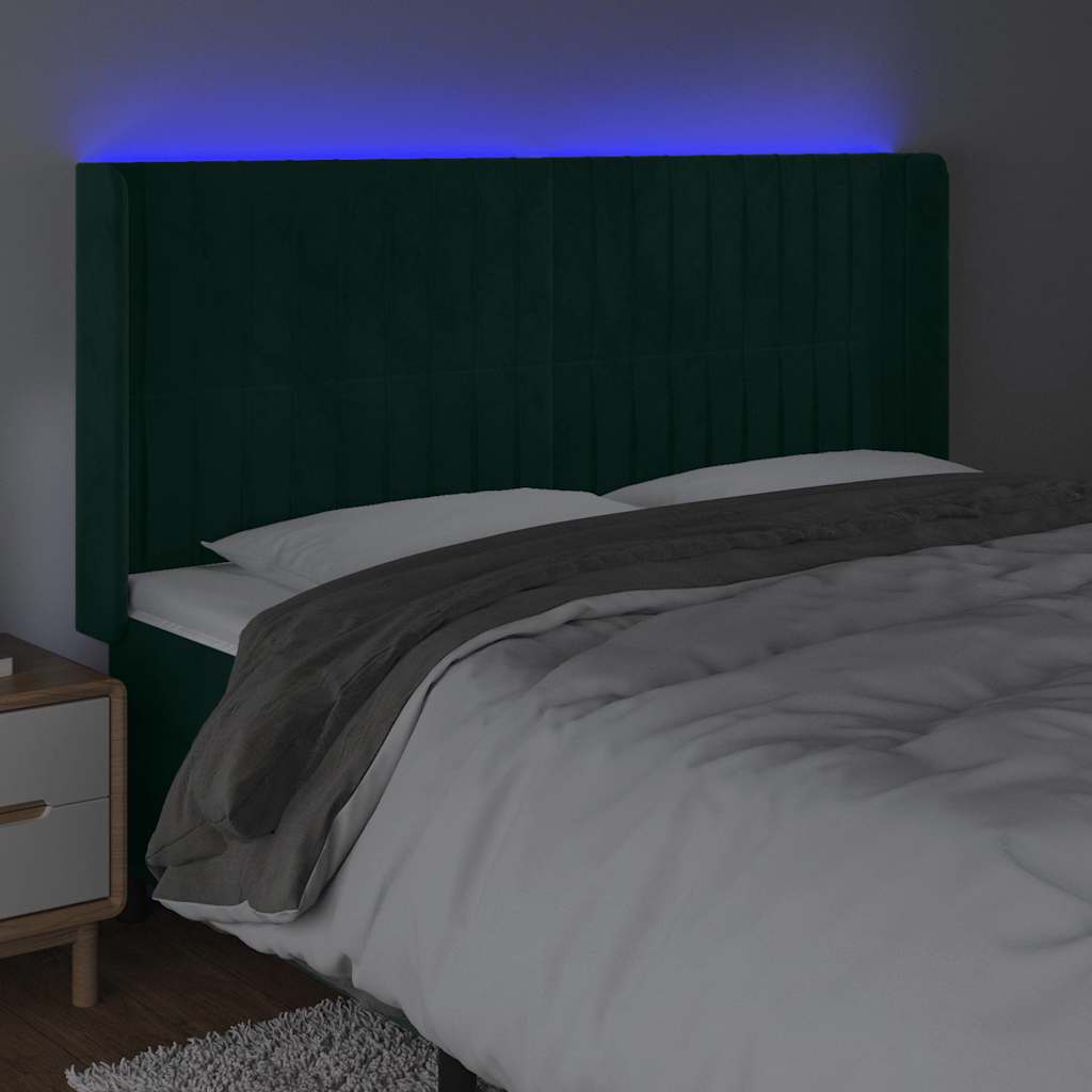 vidaXL Κεφαλάρι Κρεβατιού LED Σκούρο Πράσινο 183x16x118/128 εκ