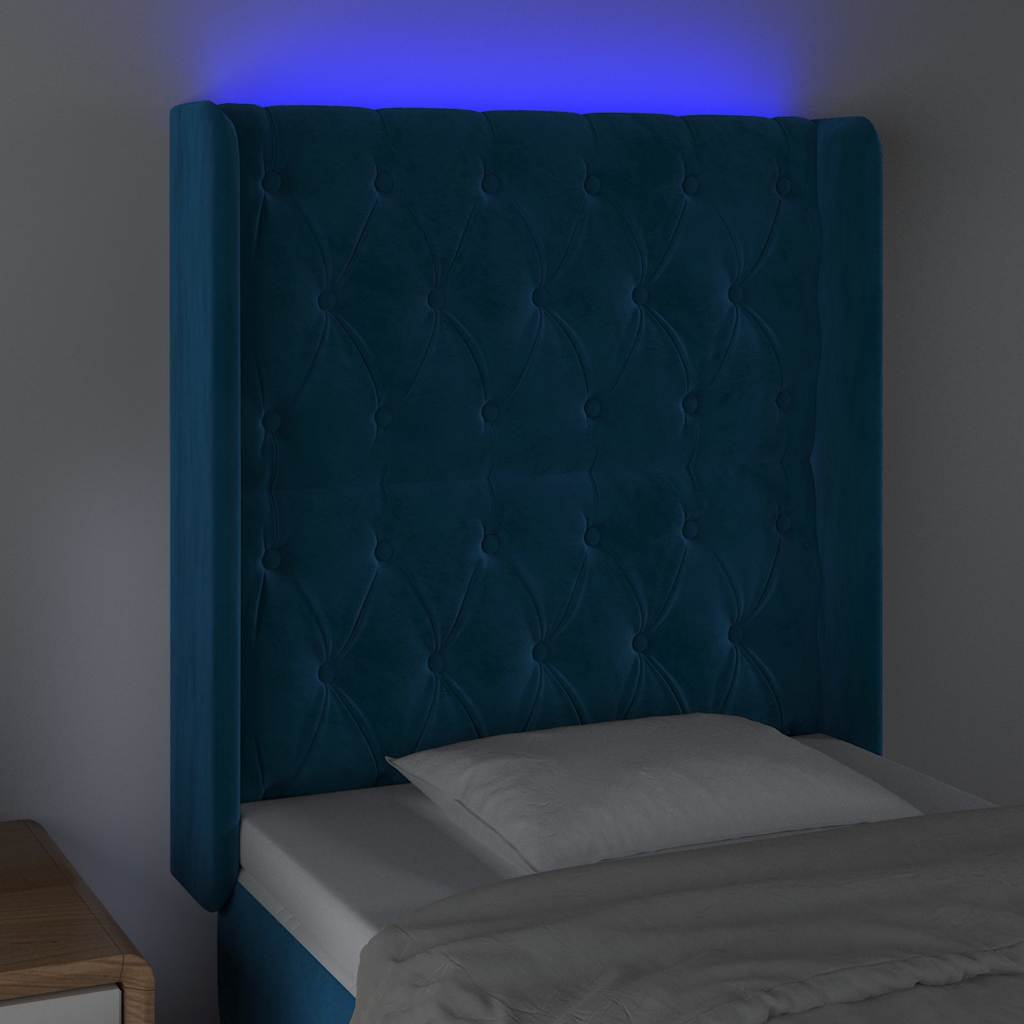 vidaXL Κεφαλάρι Κρεβατιού LED Σκούρο Μπλε 83x16x118/128εκ. Βελούδινο