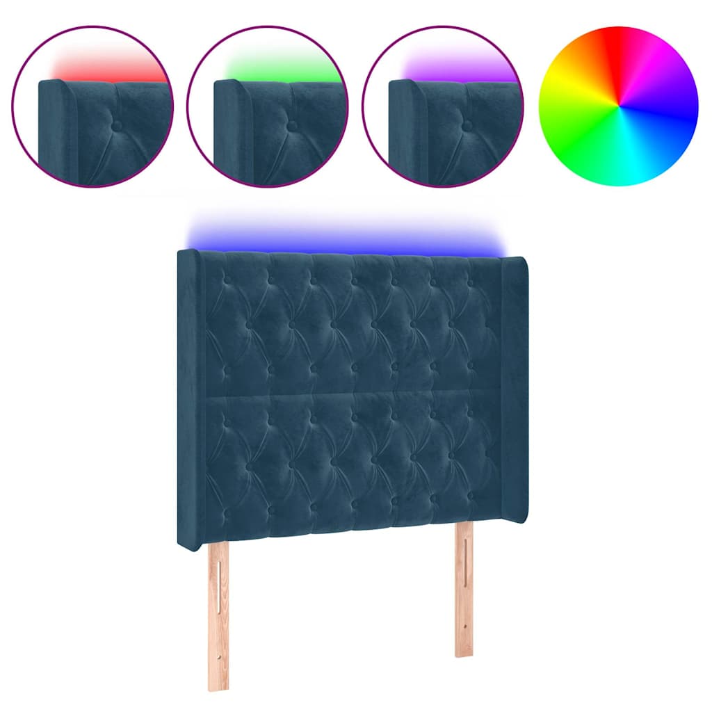 vidaXL Κεφαλάρι Κρεβατιού LED Σκούρο Μπλε 93x16x118/128εκ. Βελούδινο