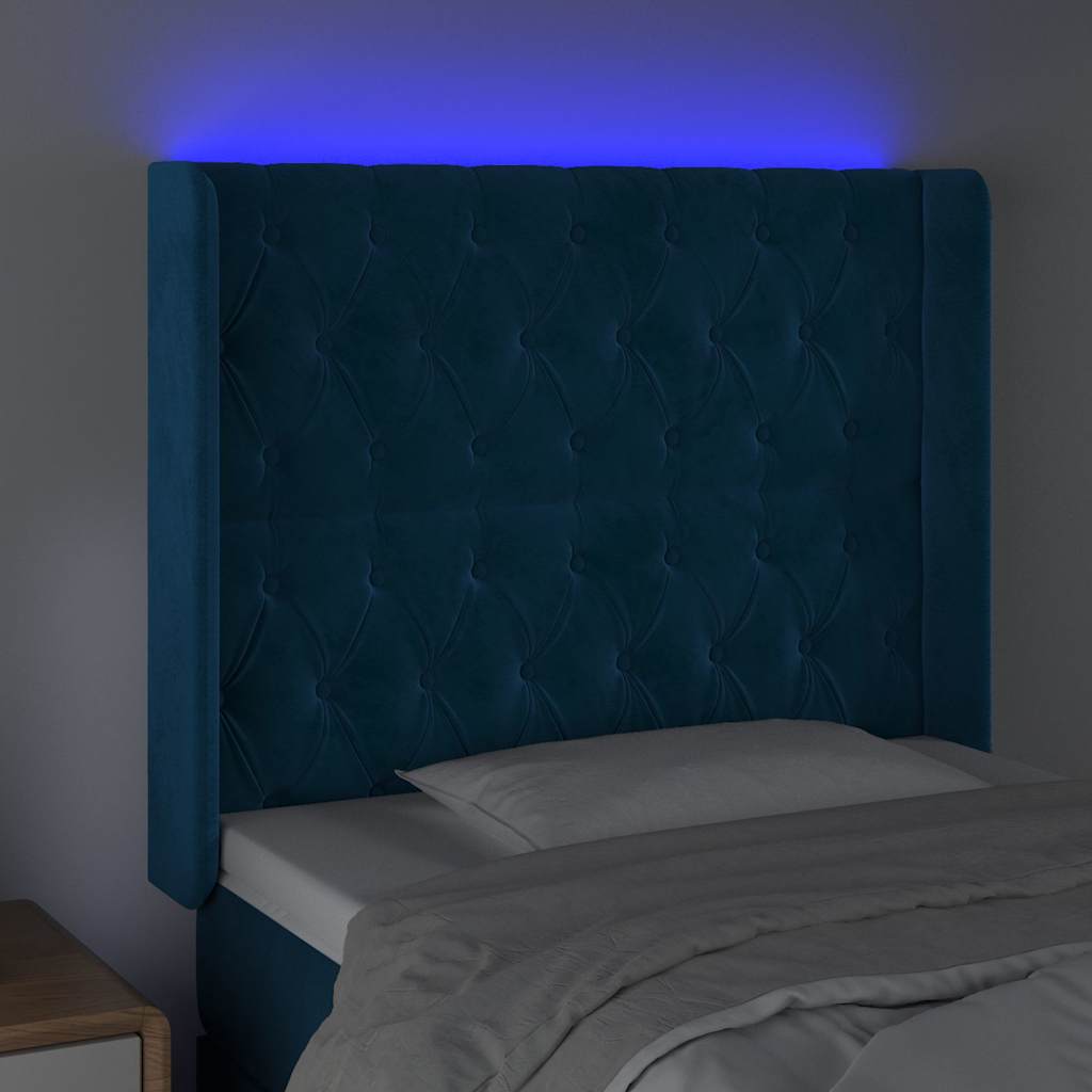 vidaXL Κεφαλάρι Κρεβατιού LED Σκούρο Μπλε 93x16x118/128εκ. Βελούδινο