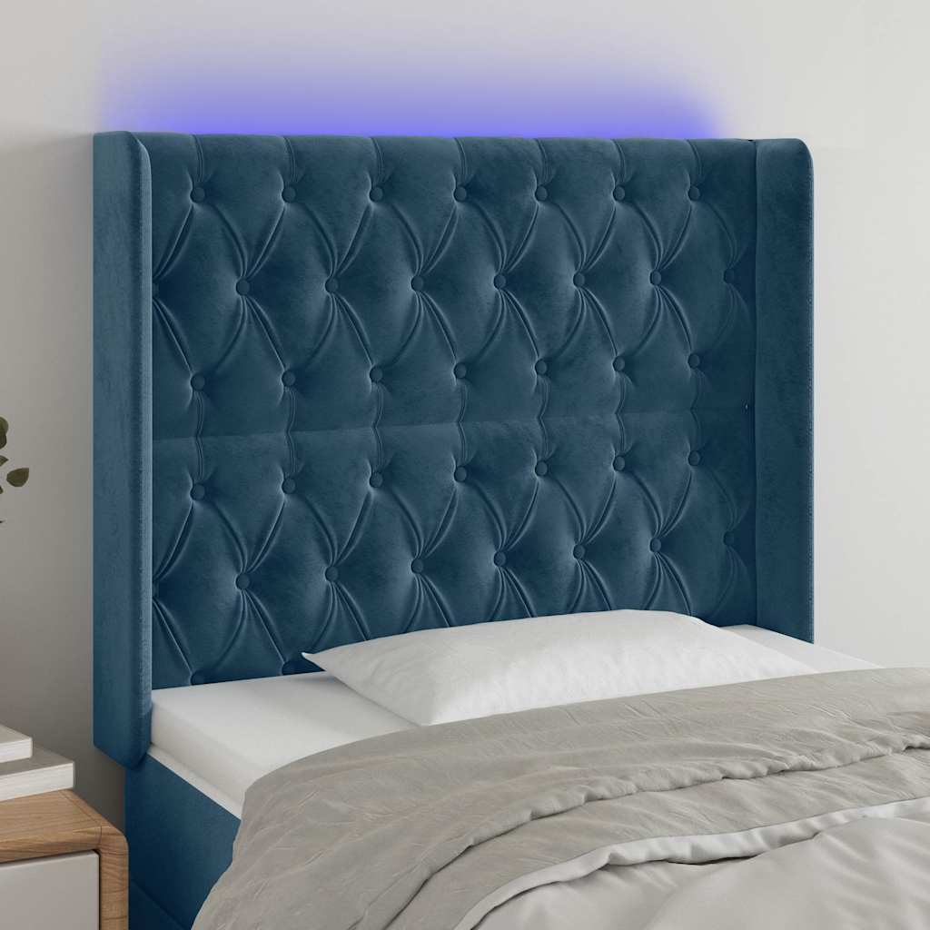 vidaXL Κεφαλάρι Κρεβατιού LED Σκούρο Μπλε 93x16x118/128εκ. Βελούδινο