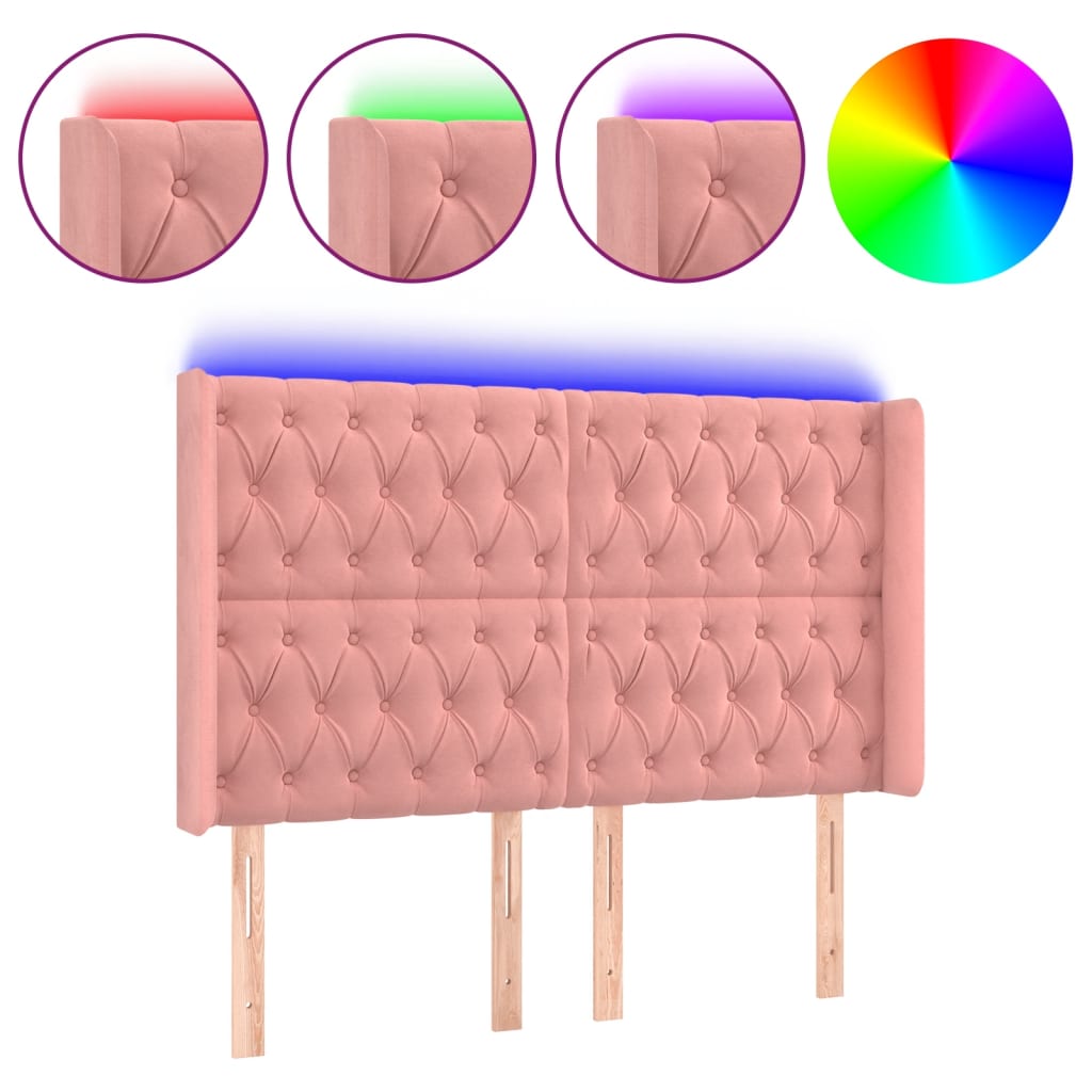 vidaXL Κεφαλάρι Κρεβατιού LED Ροζ 163x16x118/128 εκ. Βελούδινο