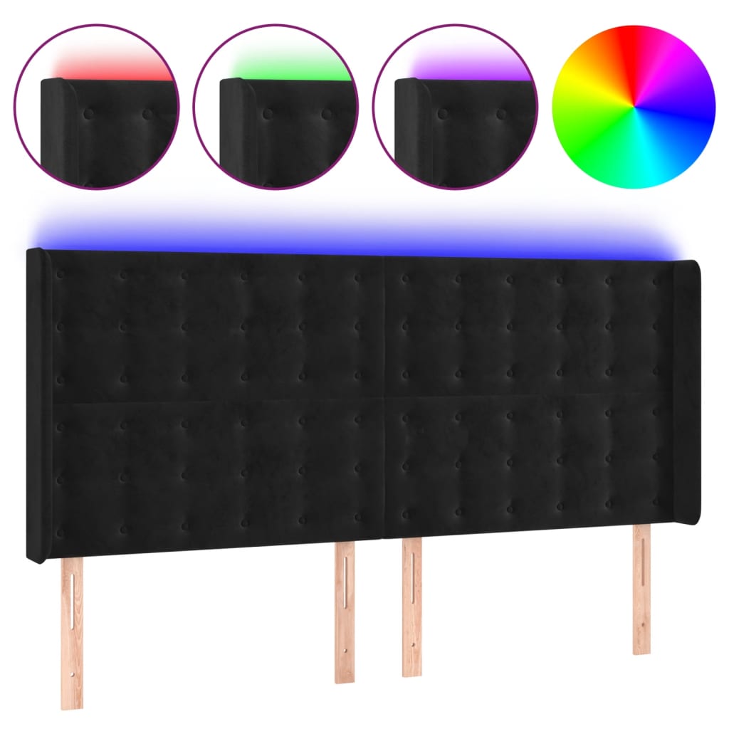 vidaXL Κεφαλάρι Κρεβατιού LED Μαύρο 183x16x118/128 εκ. Βελούδινο