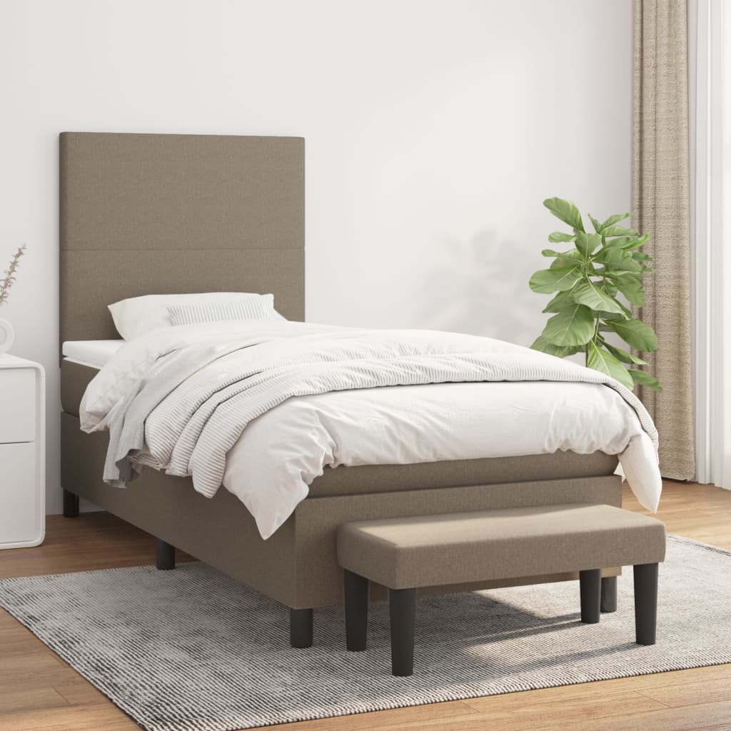 vidaXL Κρεβάτι Boxspring με Στρώμα Taupe 100 x 200 εκ. Υφασμάτινο