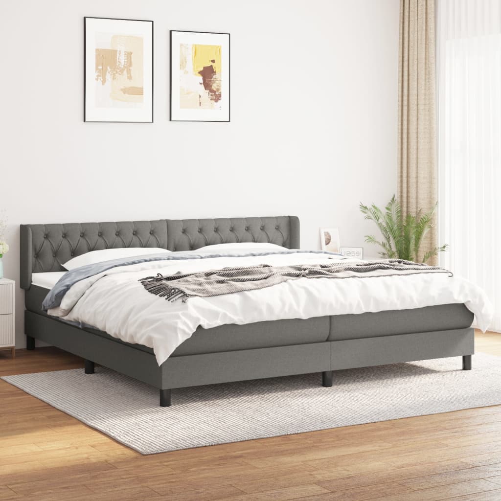 vidaXL Κρεβάτι Boxspring με Στρώμα Σκούρο Γκρι 200x200 εκ. Υφασμάτινο