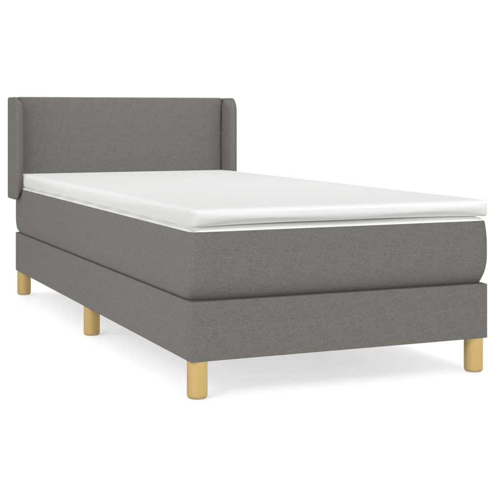 vidaXL Κρεβάτι Boxspring με Στρώμα Σκούρο Γκρι 90x200 εκ. Υφασμάτινο