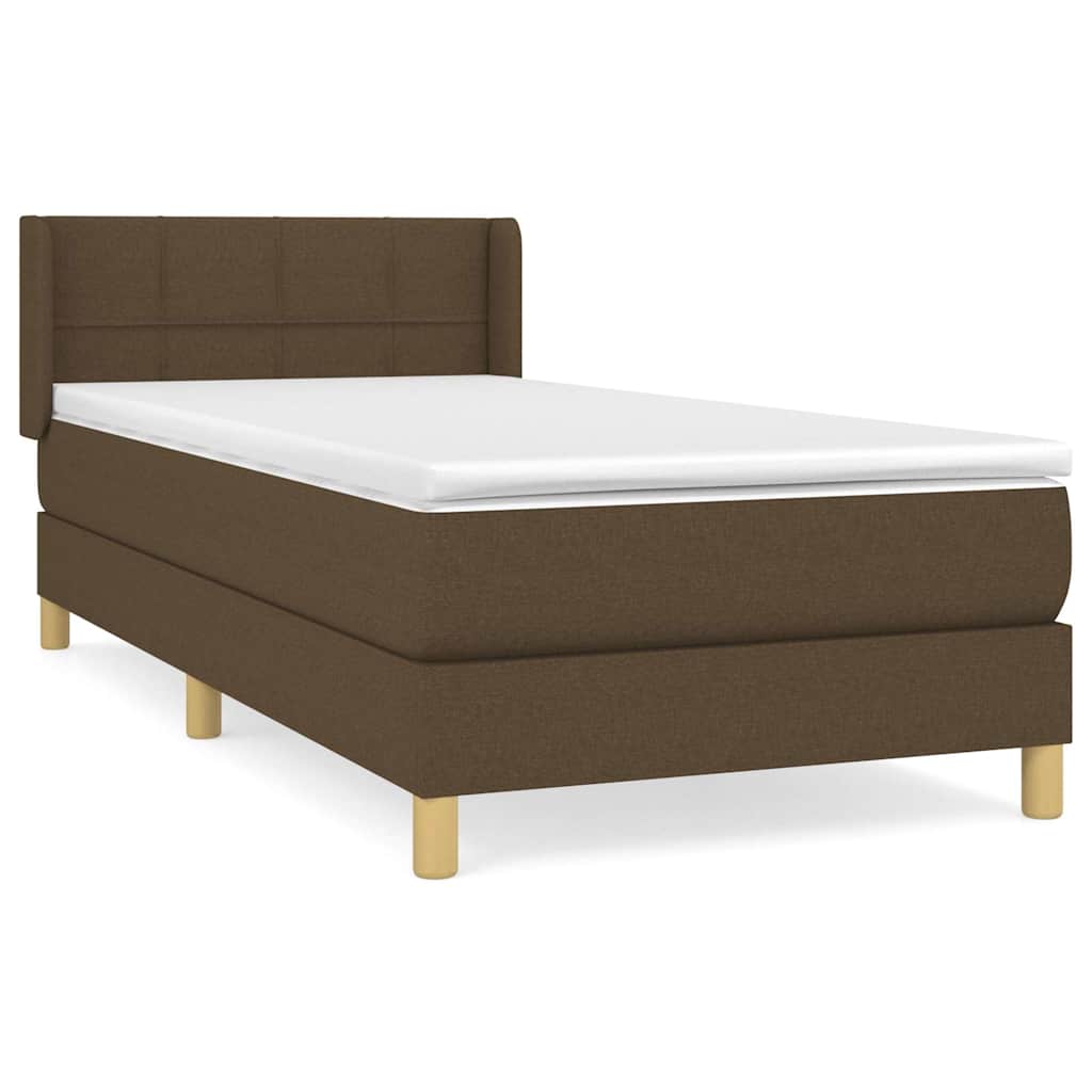 vidaXL Κρεβάτι Boxspring με Στρώμα Σκούρο Καφέ 90x200 εκ. Υφασμάτινο