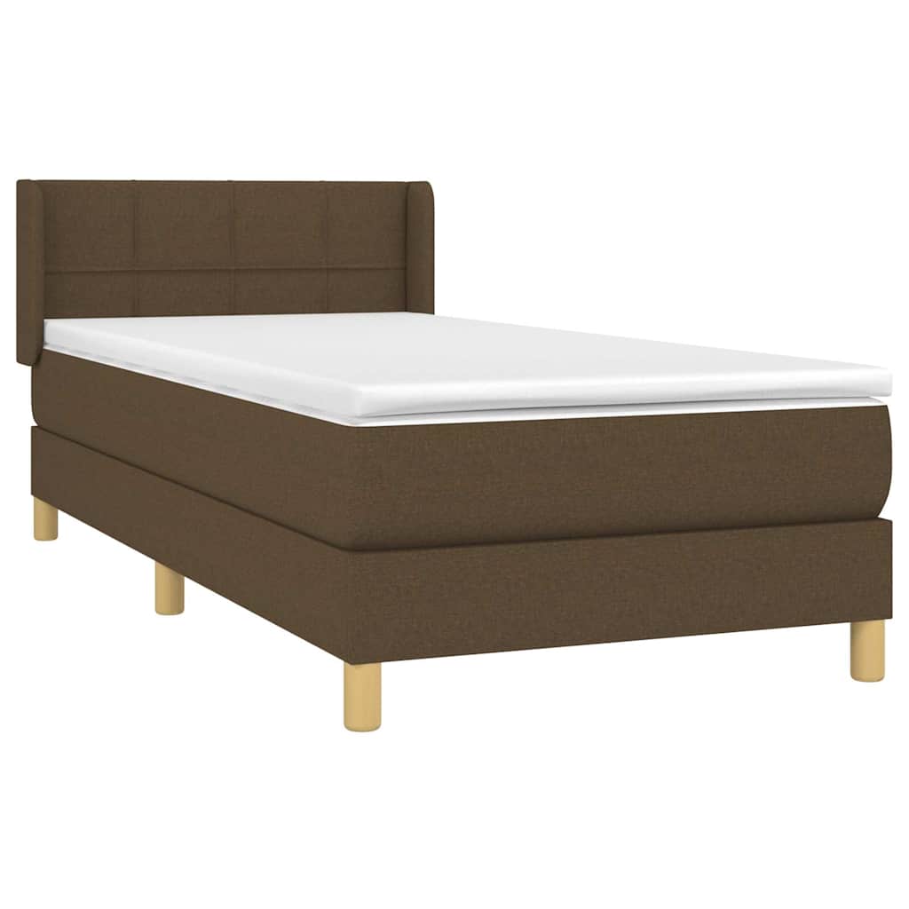 vidaXL Κρεβάτι Boxspring με Στρώμα Σκούρο Καφέ 90x200 εκ. Υφασμάτινο