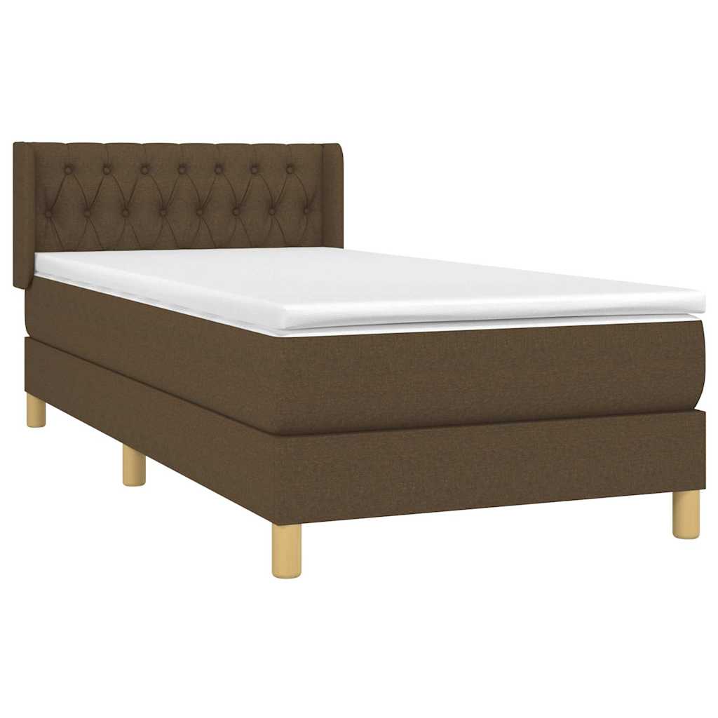 vidaXL Κρεβάτι Boxspring με Στρώμα Σκούρο Καφέ 90x190 εκ. Υφασμάτινο