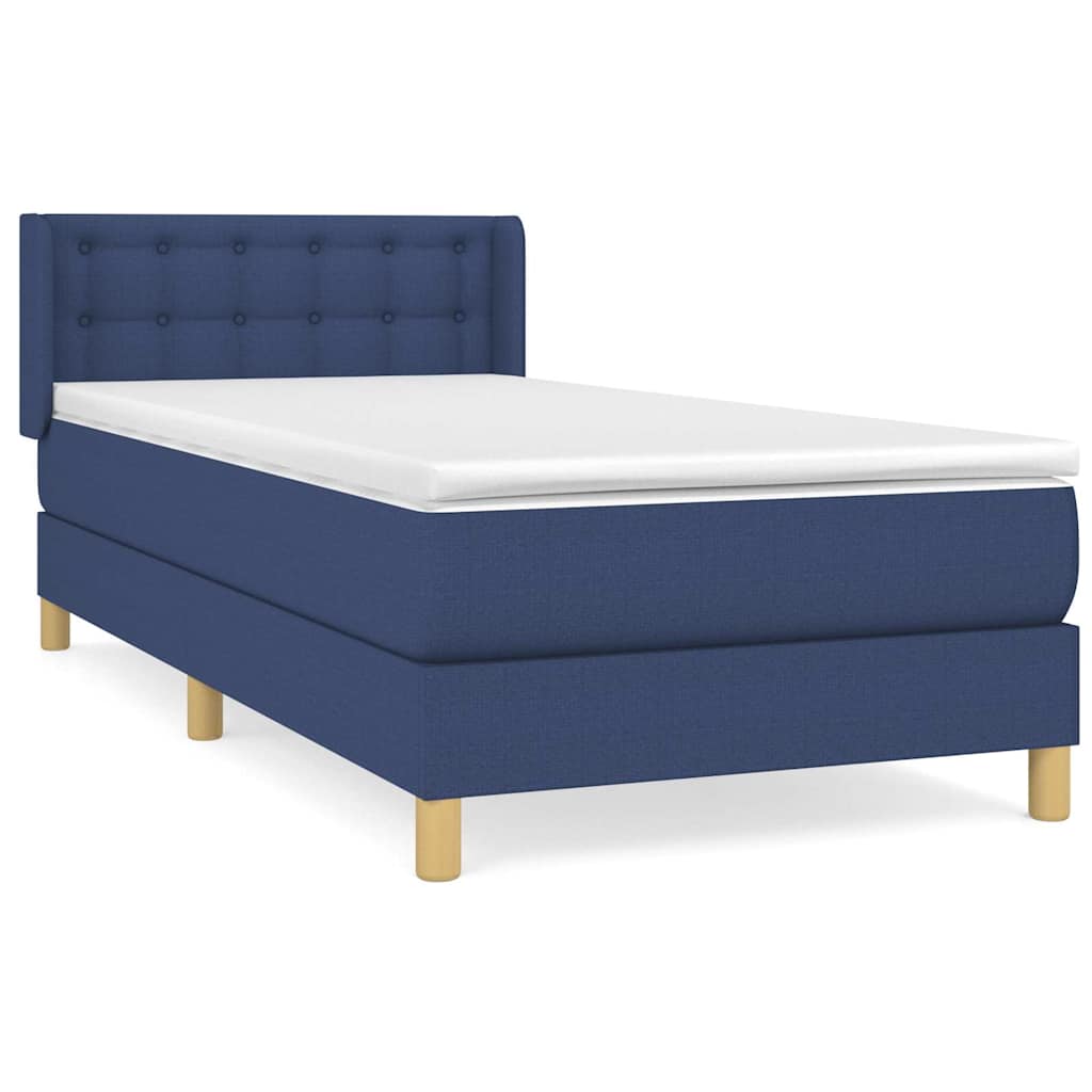 vidaXL Κρεβάτι Boxspring με Στρώμα Μπλε 90x200 εκ.Υφασμάτινο