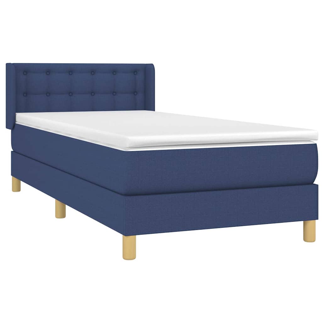 vidaXL Κρεβάτι Boxspring με Στρώμα Μπλε 90x200 εκ.Υφασμάτινο
